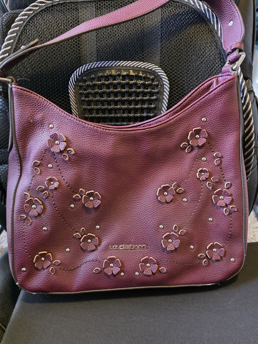 Liz Claiborne Plum 3D Floral  Shoulder Bag